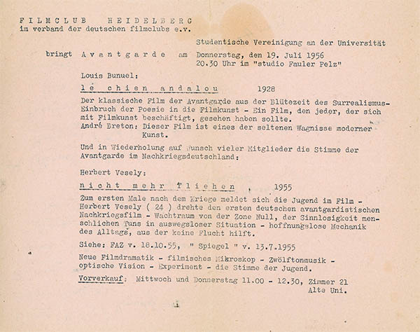 Heidelberg Filmclub circular, July, 1956, click for larger image