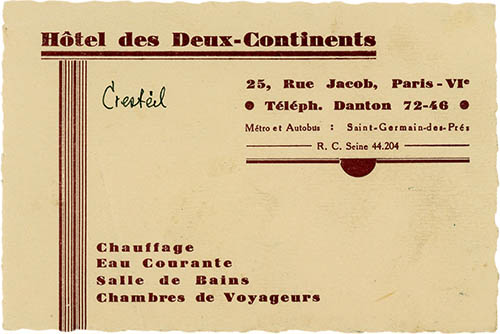 Card, Hôtel des Deux-Continents, click for larger image