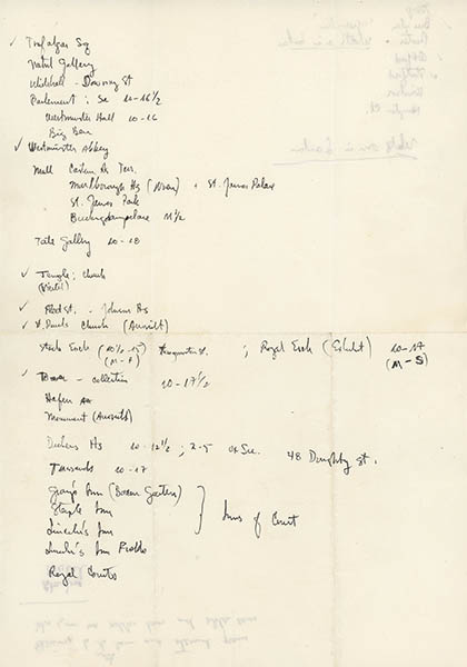 William's London itinerary, 1964, click for larger image