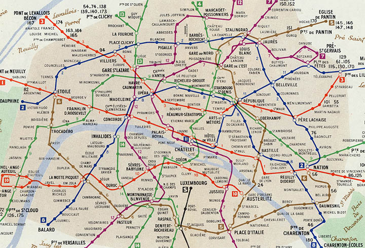 RATP Paris transport map, ca.1956, click for larger image