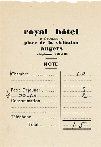 Receipt, Royal Hotel, September, 1963, click for larger image