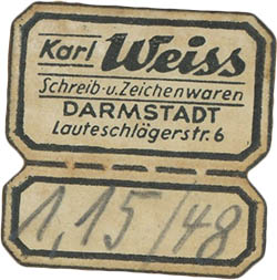 Karl Weiss price label, click for larger image