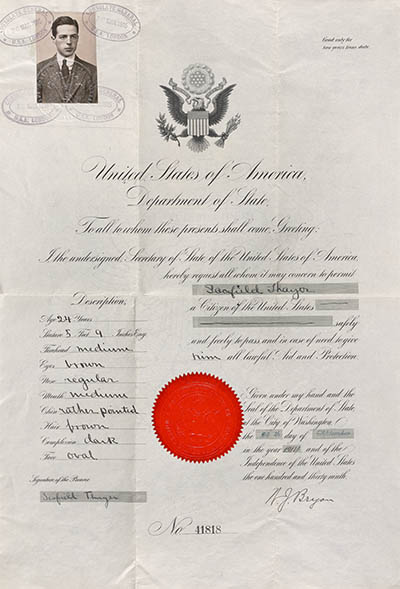 Scofield Thayer's passport