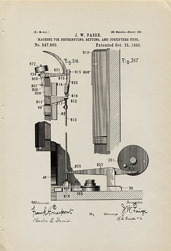 James Paige - Machine for distributing, setting, and justifying type