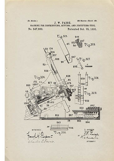 James Paige - Machine for distributing, setting, and justifying type