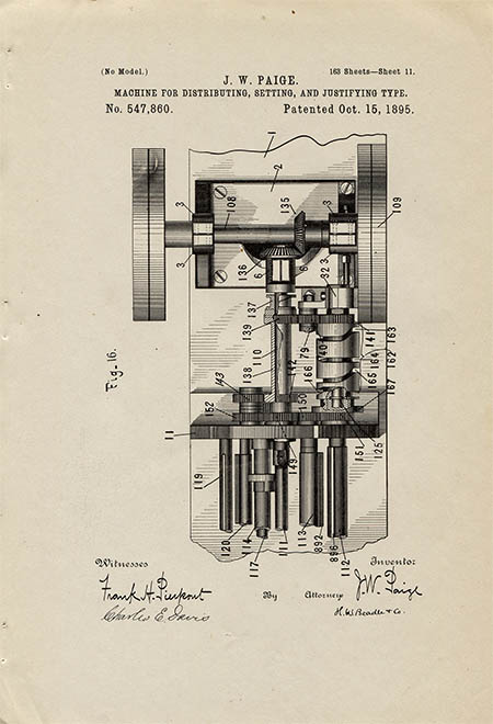 James Paige - Machine for distributing, setting, and justifying type