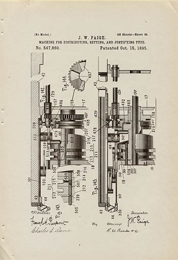 James Paige - Machine for distributing, setting, and justifying type