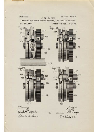 James Paige - Machine for distributing, setting, and justifying type