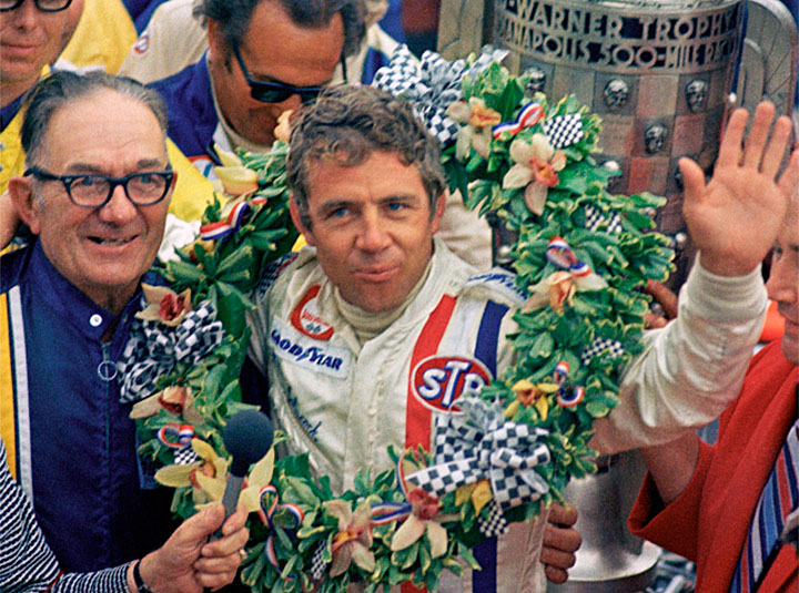 Johncock in the winner's circle, May 30th, 1973